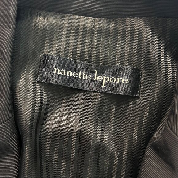 Nanette Lepore Black Rhinestone Blazer Jacket With Satin Lapels Fits Like Size 8 - Picture 4 of 5
